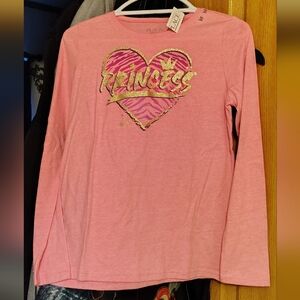 The Children's Place Pink Long Sleeve Tee with Gold 'Princess' Heart <NWT.